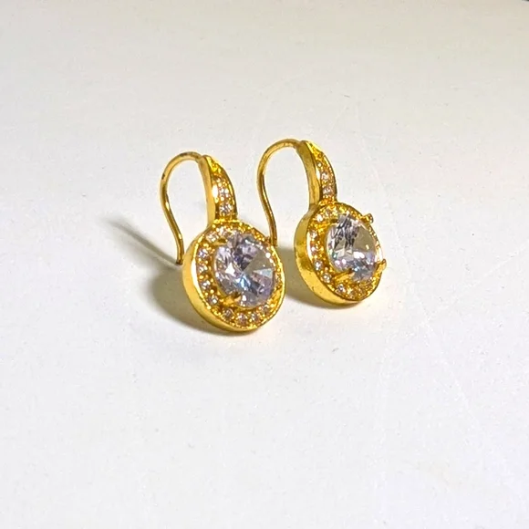 Swarovski Halo Crystal Necklace Earring Set 8mm Gold Silver NWT - Picture 7 of 9